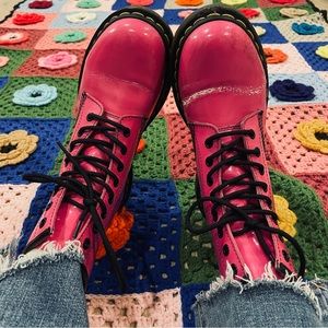 Thrashed Dr. Martens Magenta Hot Pink Patent 1460 Size US 7